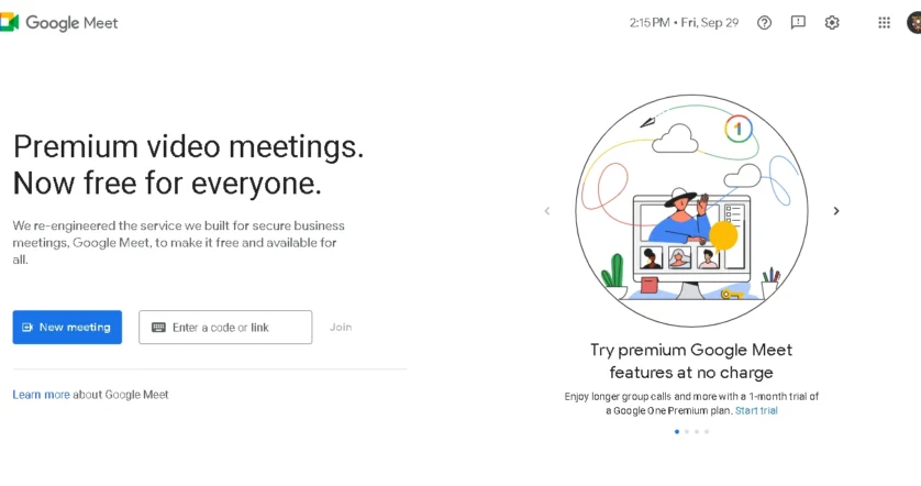 google meet homepage
