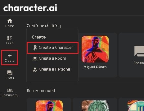 character ai create character