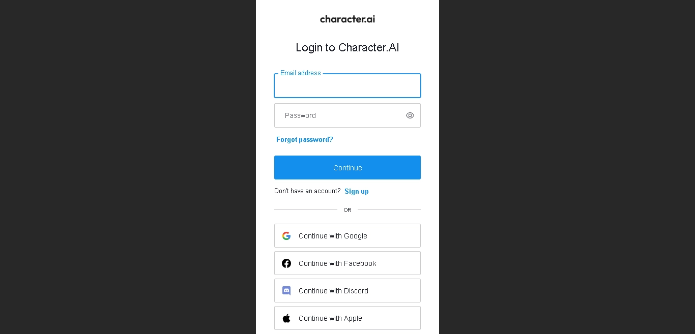 character ai log in or sign up